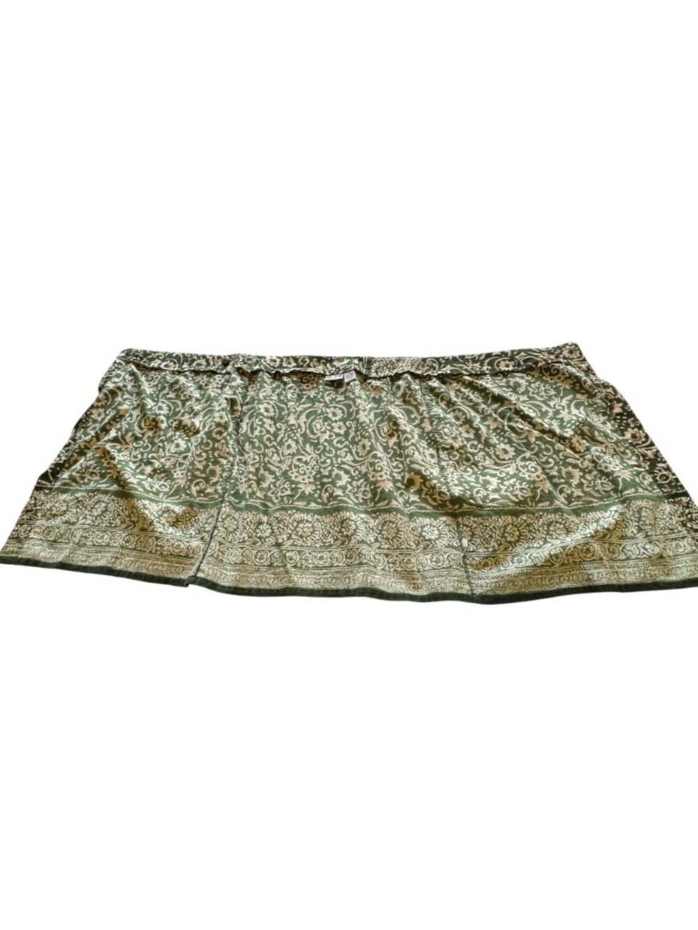 Sun River Wrap Skirt Size M Green Gold Cotton Batik Pattern Border Detail - Picture 7 of 16